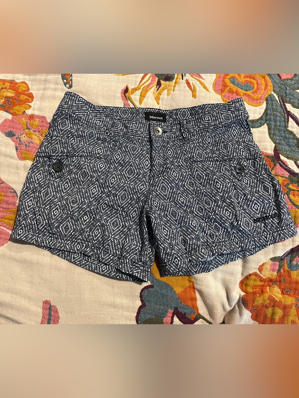 Marmot Ginny Navy Blue Diamond-Print Women's Cargo Shorts